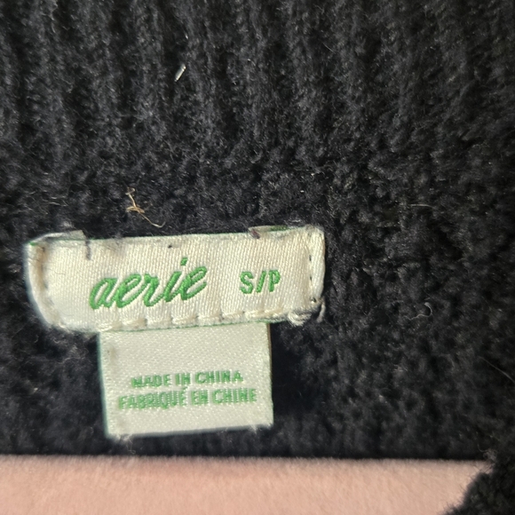 Aerie Black Waffle Knit Oversized Crew Neck Sweater - Size S (Fits M) #73 - Picture 5 of 5